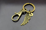 Angel Wing Keychain, Bronze Angel Wing Charm Keychain, Angel Wing Charms, Angel Feather Charms, Personalized Keychain, Initial Charm