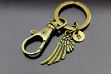 Angel Wing Keychain, Bronze Angel Wing Charm Keychain, Angel Wing Charms, Angel Feather Charms, Personalized Keychain, Initial Charm