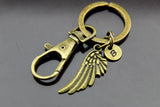 Angel Wing Keychain, Bronze Angel Wing Charm Keychain, Angel Wing Charms, Angel Feather Charms, Personalized Keychain, Initial Charm