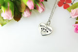 Best Friend Charm Necklace, Silver Heart Paw Charm, Best Friend Jewelry, Dog Paw Necklace, Heart Necklace, Pet Gift, Christmas Gift, N400