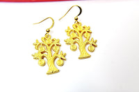 14K Gold Plated Tree Dollar Sign Money Charm Earrings, Tree Dollar Sign Money Jewelry, N2746