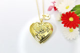 Best Mother's Day Gift for Mom, Grandmother, Great Grandma, Aunt, Gold Rose Necklace, Flower Locket, Keepsake Photo Frame Charm, N3151