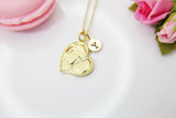 Best Christmas Gift for Mom, Grandmother, Great Grandma, Aunt, Gold Heart Mother and Child Necklace, Personalized Gift, N3874