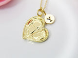 Best Christmas Gift for Mom, Grandmother, Great Grandma, Aunt, Gold Heart Mother and Child Necklace, Personalized Gift, N3874