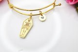 Best Halloween Gift for Best Friends, Girlfriends, Sister, Soul Sisters, Daughter, Gold Coffin Skeleton Bracelet, Personalized Gift, N3878