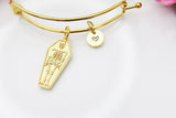 Best Halloween Gift for Best Friends, Girlfriends, Sister, Soul Sisters, Daughter, Gold Coffin Skeleton Bracelet, Personalized Gift, N3878