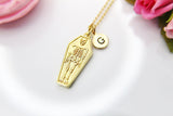 Best Halloween Gift for Best Friends, Girlfriends, Sister, Soul Sisters, Daughter, Gold Coffin Skeleton Necklace, Personalized Gift, N3881