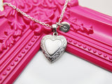 Best Girlfriend Gift Silver Heart Locket Necklace, Love Necklace, Granddaughter Gift, Keepsake Photo Frame, Personalized Initial, N3305