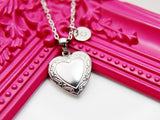 Best Girlfriend Gift Silver Heart Locket Necklace, Love Necklace, Granddaughter Gift, Keepsake Photo Frame, Personalized Initial, N3305