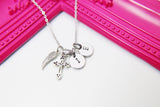 Angel Gift, Guardian Angel, Angel Wing Cross Necklace, Good Luck Charm, Memorial, Condolences, Gift, Personalized Initial Gift, N4443