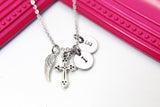 Angel Gift, Guardian Angel, Angel Wing Cross Necklace, Good Luck Charm, Memorial, Condolences, Gift, Personalized Initial Gift, N4443