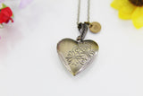 Best Mother's Day Gift for Mom, Grandmother, Great Grandma, Aunt, Antique Bronze Flower Heart Locket Necklace, Keepsake Photo Frame, N4523