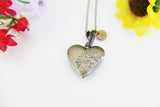 Best Mother's Day Gift for Mom, Grandmother, Great Grandma, Aunt, Antique Bronze Flower Heart Locket Necklace, Keepsake Photo Frame, N4523