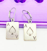 Ace of Spades Earrings, Hypoallergenic, Dangle Hoop Lever-back Earrings, N4624