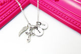 Angel Gift, Guardian Angel, Angel Wing Cross Necklace, Good Luck Charm, Memorial, Condolences, Gift, Personalized Initial Gift, N4443