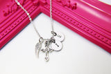 Angel Gift, Guardian Angel, Angel Wing Cross Necklace, Good Luck Charm, Memorial, Condolences, Gift, Personalized Initial Gift, N4443