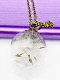 Best Birthday Day Gift for Sister, Best Friends, Friends, Daughter, Teen, Bronze Necklace, Real Dandelion Wish Flower, N4529