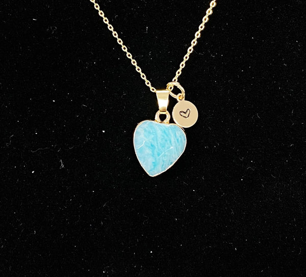 Amazonite Necklace, Heart, Natural Gemstone Jewelry N4686