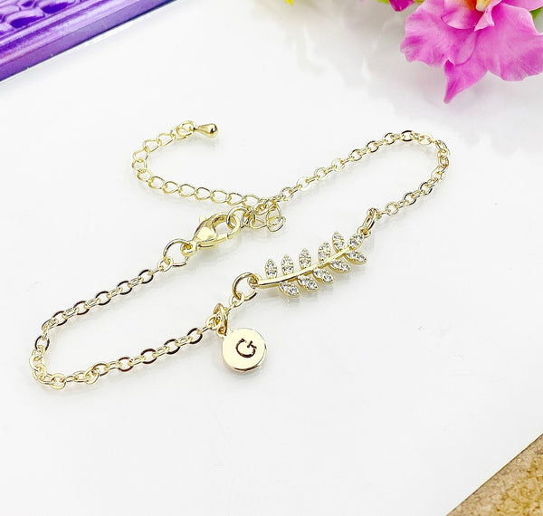 Olive Branch Bracelet, Mom Daughter Bracelet Gift, Beautiful Gold Leaf Cubic Zirconia Jewelry Gift, N4848