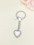 Best Christmas Gift Silver Heart Flower Locket Pendant Keychain, Love, Keepsake Photo Frame Charm, Stainless Steel Initial Keychain, N4923