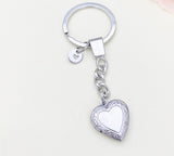 Best Christmas Gift Silver Heart Flower Locket Pendant Keychain, Love, Keepsake Photo Frame Charm, Stainless Steel Initial Keychain, N4923