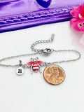 Bee Bracelet, Beautiful Red Bee Charm, Bolo Bracelets option, Personized Initial Bracelet, N4971