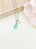 Aquamarine Heat Necklace, Valentine Gift, Birthday Gift, Personized Initial Necklace, N5017