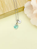 Aquamarine Heat Necklace, Valentine Gift, Birthday Gift, Personized Initial Necklace, N5017