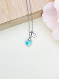 Aquamarine Heat Necklace, Valentine Gift, Birthday Gift, Personized Initial Necklace, N5017