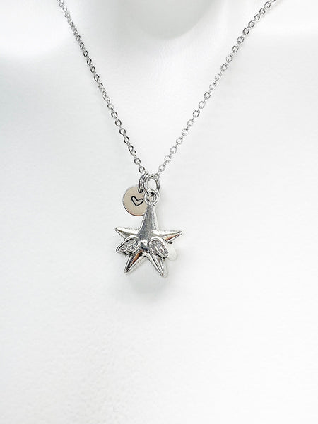 Winged Star Necklace, Valentine Gift, Birthday Gift, Personized Initial Necklace, N5048