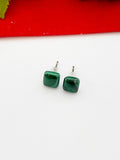 Silver Malachite Dainty Stud Earrings Natural Malachite, Gifts for Girls, N5313D