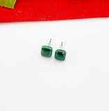 Silver Malachite Dainty Stud Earrings Natural Malachite, Gifts for Girls, N5313D