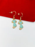 Best Seller Christmas Gifts for Cat Lover, Gold Blue Cat Charm Earrings, N397A