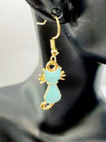 Best Seller Christmas Gifts for Cat Lover, Gold Blue Cat Charm Earrings, N397A