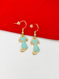 Best Seller Christmas Gifts for Cat Lover, Gold Blue Cat Charm Earrings, N397A