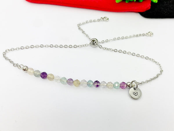Fluorite Bolo Bracelet Natural Gemstone Jewelry, Silver Bracelet, Personalized Customized Gifts, N4277A