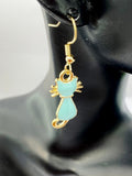 Best Seller Christmas Gifts for Cat Lover, Gold Blue Cat Charm Earrings, N397A