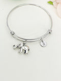 Best Christmas Gifts for Mom Aunt Sister, Silver Elephant Bracelet, Personalized Customized Monogram Jewelry, N1098
