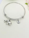 Best Christmas Gifts for Mom Aunt Sister, Silver Elephant Bracelet, Personalized Customized Monogram Jewelry, N1098