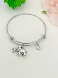 Best Christmas Gifts for Mom Aunt Sister, Silver Elephant Bracelet, Personalized Customized Monogram Jewelry, N1098