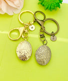 Best Christmas Gift for Mom, Grandmother, Great Grandma, Aunt, Gold or Bronze Flower Locket, Keepsake Photo Frame, Initial Keychain, N1794A