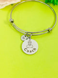 Silver Coach Bracelet, Best Christmas Gifts for School Sport Coach Team, Personalized Customized Monogram Jewelry,  D159