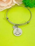 Silver Coach Bracelet, Best Christmas Gifts for School Sport Coach Team, Personalized Customized Monogram Jewelry,  D159