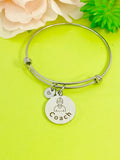 Silver Coach Bracelet, Best Christmas Gifts for School Sport Coach Team, Personalized Customized Monogram Jewelry,  D159