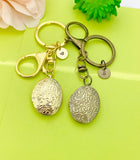 Best Christmas Gift for Mom, Grandmother, Great Grandma, Aunt, Gold or Bronze Flower Locket, Keepsake Photo Frame, Initial Keychain, N1794A