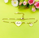 Best Christmas Gift for Aunt, Gold Aunt Bracelet, Aunt Jewelry, Aunt Gift, Personalized Customized Monogram Jewelry, D316