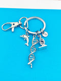Biologists Keychain Gifts, DNA, Microscope, Dolphin, Personalized Customized Monogram Made to Order Jewelry, N5423