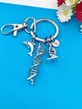Biologists Keychain Gifts, DNA, Microscope, Dolphin, Personalized Customized Monogram Made to Order Jewelry, N5423