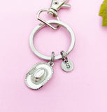 Silver Cowboy Hat Charm Keychain Gifts Personalized Customized Monogram Made to Order Jewelry, N5408A