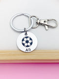 Silver Soccer Keychain, Personalized Customized Monogram Made to Order Jewelry, D187A